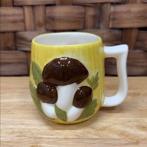 Vintage Yellow Mushroom Ceramic Mug